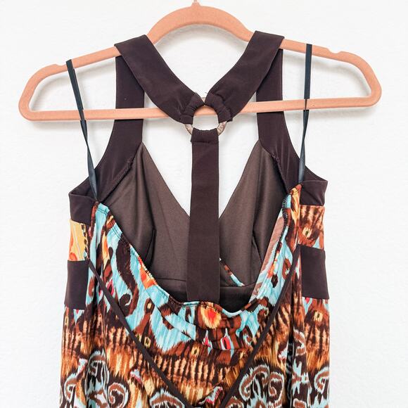 Y2K IZ Byer Halter Tank Top Brown Blue Size L Boho‎ Ethnic Print Indie Sleaze - Picture 5 of 9